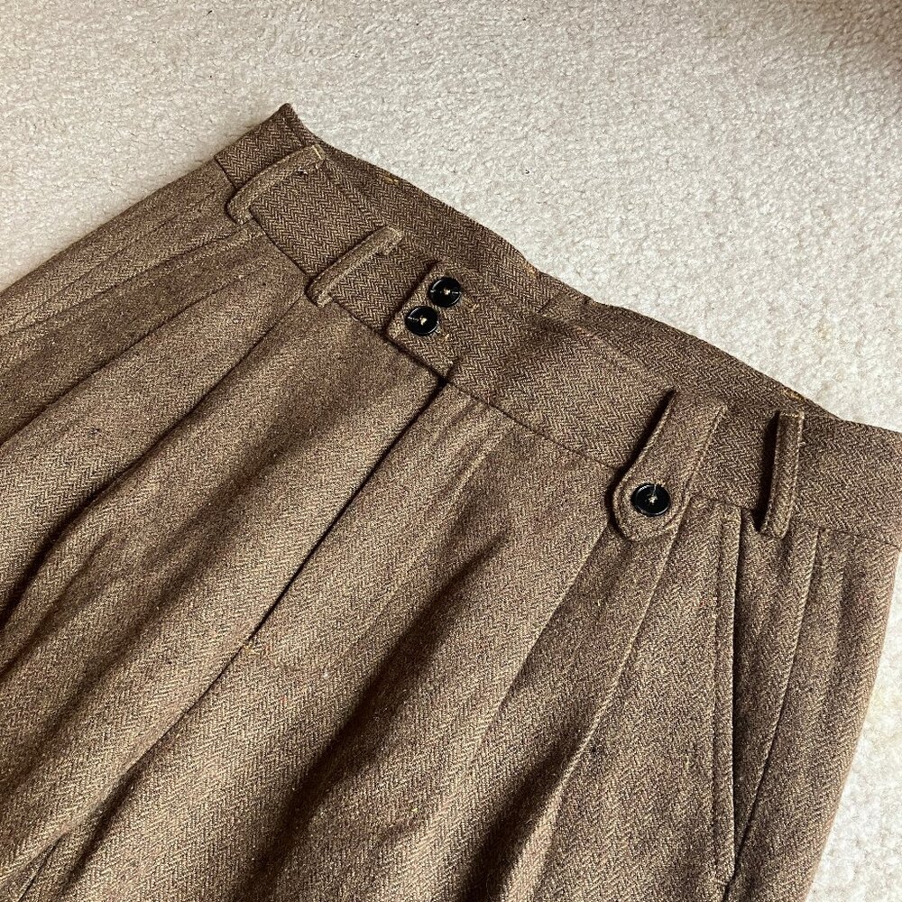 Soarin retro brown/olive pleated retro wool trousers